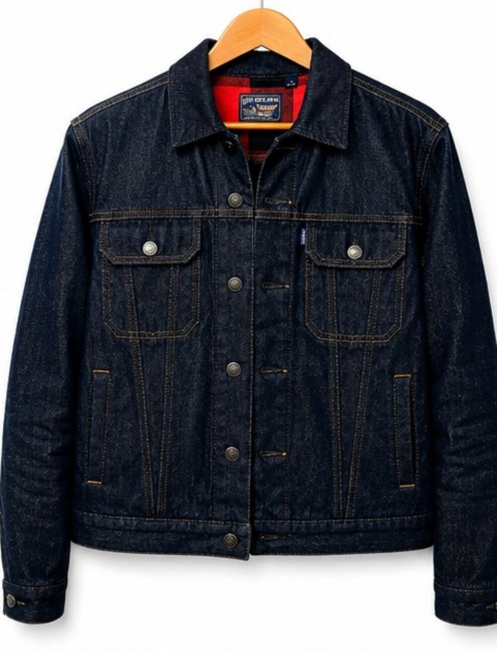Gap 1969 Men's Denim Trucker Jacket Plaid Lined Corduroy Collar M